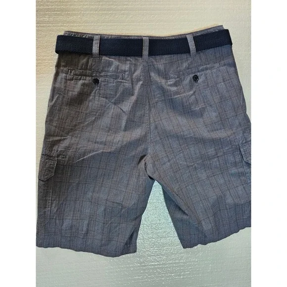 Joseph Abboud Mens Blue Brown Plaid Cargo Shorts with Belt Size 34 Cotton - Picture 2 of 5